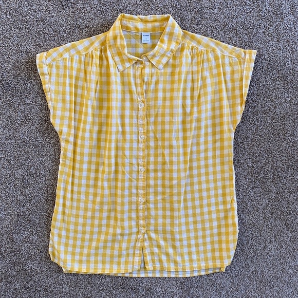 OLD NAVY Yellow Gingham Button Down Short Sleeve Shirt Small - Picture 9 of 14